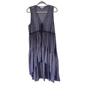 She + Sky Sleeveless Boho Tiered Vest With Lace Detail High Low Hem